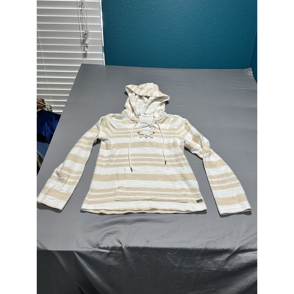 Roxy Hooded Cream/White Striped Sweater Coastal Beach M‎